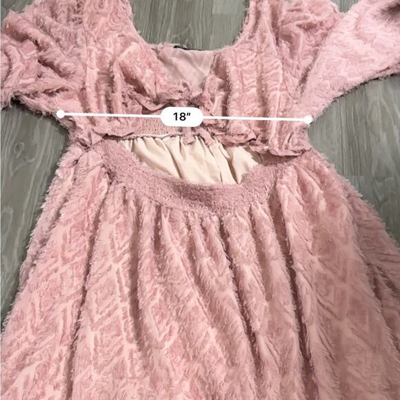 SHEIN Pink Feather Fringe Tie‎ Open Front Long Sleeve Mini Dress Size 4XL - Picture 8 of 9